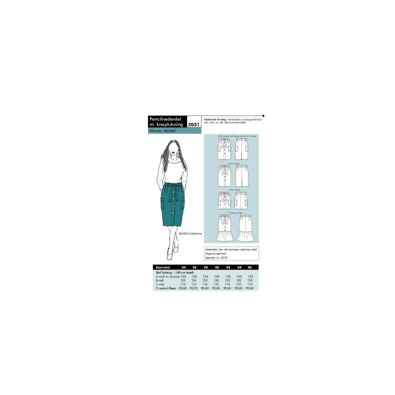 Onion 3031 Pencilnederdel med knaplukning